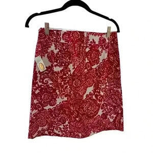 Talbot's Red and White Abstract Floral Print Midi Skirt Size 4P, NWT